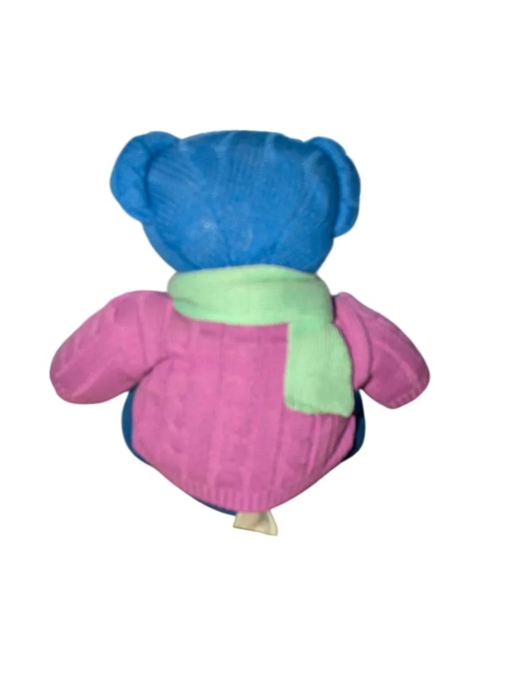 Ralph Lauren 2004 Blue Knit Teddy Bear With Purple Sweater & Green Scarf 12 Inch